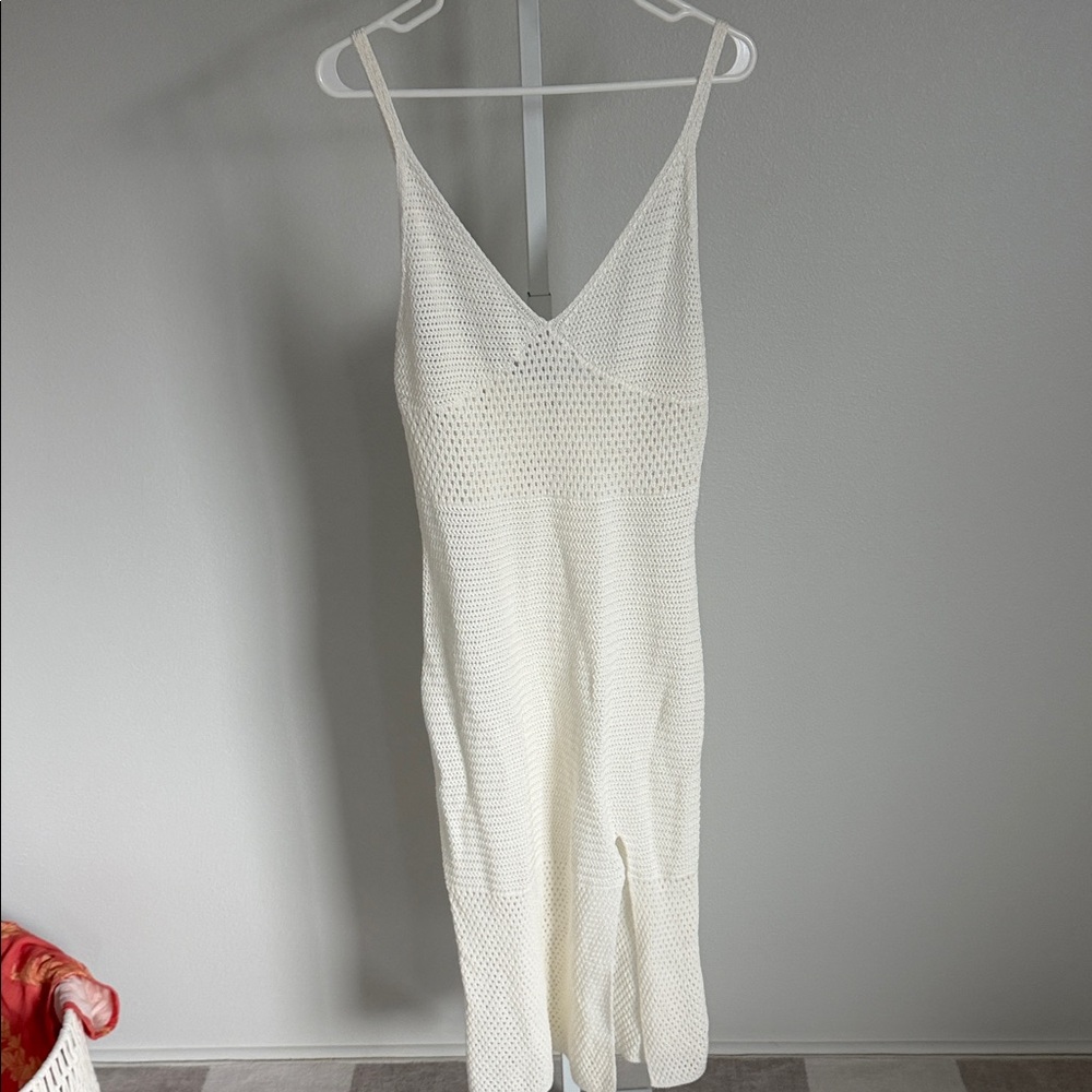 Aritzia Wilfred Crochet Knit V-Neck Dress in Ivory